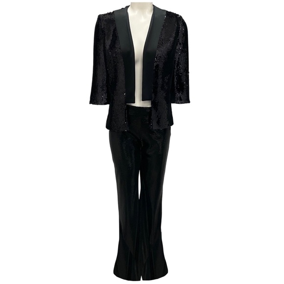 GALVAN LONDON BLACK SEQUINED JACKET AND PANTS SUIT SET - Picture 1 of 6